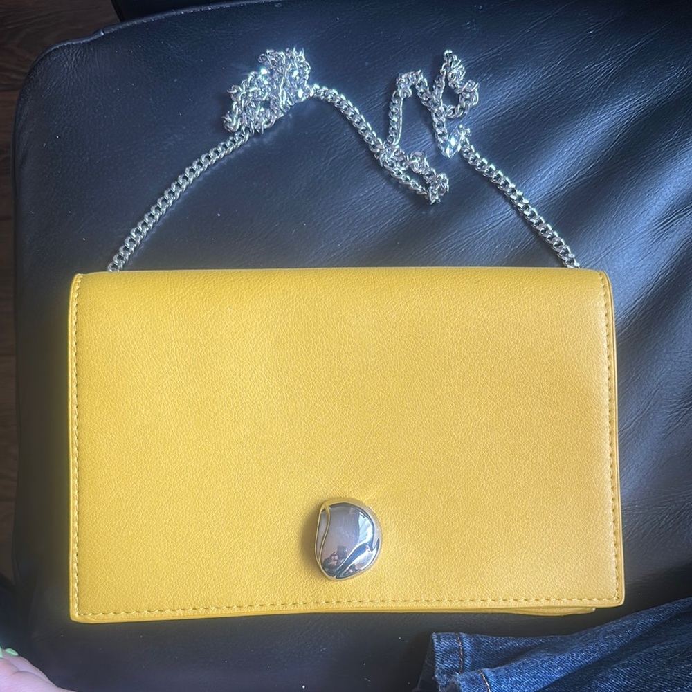 Zara Yellow Crossbody Bag with Silver Chain